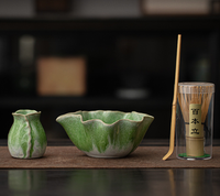 Nouveau bol à matcha en céramique de qualité alimentaire de style chinois en forme de pétale, Chawan 350 ml, ensemble de bols à matcha mignons de couleur vert bleu, personnalisable