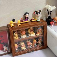 Support de Présentation Double Moderne Pop Mart Personnalisé, Boîte de Rangement Portable, Armoire en Bois Massif Anti-Poussière, Rangement Transparent pour Blind Box