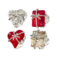 Ornement d'ongles en forme de papillon coloré, pavé d'or et de strass, super brillant, couleur champagne, rouge vif, cœur tortueux à angle droit