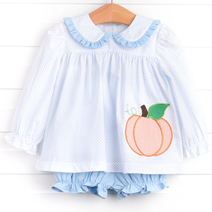 Applique di zucca Peter Pan collare con volant sorella abbinata per bambini vestiti blu Mini punto di cotone monogramma abiti per bambini - Product Image 2
