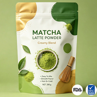 Sachet Doypack Mat Personnalisé Imprimé Anti-humidité avec Fermeture Zip Refermable et Encoche de Déchirement pour Poudre de Matcha Latte, Sushi, Logo Personnalisé