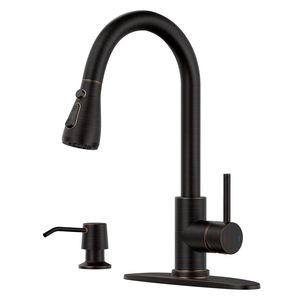 Grifo de Cocina Clásico Moderno, Negro Mate, Acero Inoxidable, Rociador Extraíble, Doble Manija, Montaje en Encimera, 1 Orificio - Product Image 1