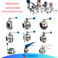 Katup Kupu-kupu Manual Higienis Saniter untuk Minuman dan Pembuatan Bir, Gagang Multi-Posisi, Bahan Stainless Steel AISI304/AISI316L, Merk KINDCH