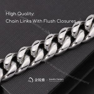 진루이야 고품질 12mm 18k 골드 도금 솔리드 힙합 주얼리 킬로 스테인리스 스틸 마이애미 쿠반 링크 체인 남성용 목걸이 - Product Image 3
