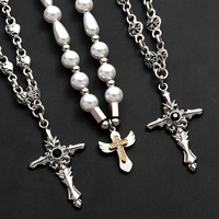 Cool Rétro Bijou Style Punk Urbain Chaîne de Perles Pendentif Personnalisé Croix Chrétienne en Acier Inoxydable Collier pour Hommes Femmes
