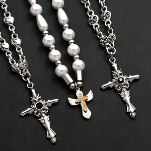 Cool Rétro Bijou Style Punk Urbain Chaîne de Perles Pendentif Personnalisé Croix Chrétienne en Acier Inoxydable <span class=keywords><strong>Collier</strong></span> pour Hommes Femmes - Product Image 2