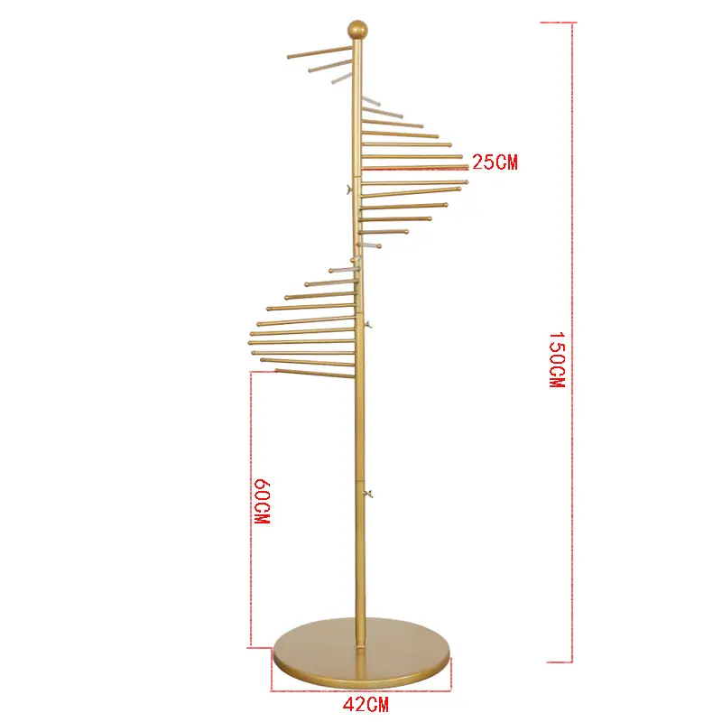 Iron Golden Scarf Shelf Floor Display Stand gold clothing rack Clothing Store Hanging For Silk Scarf Display