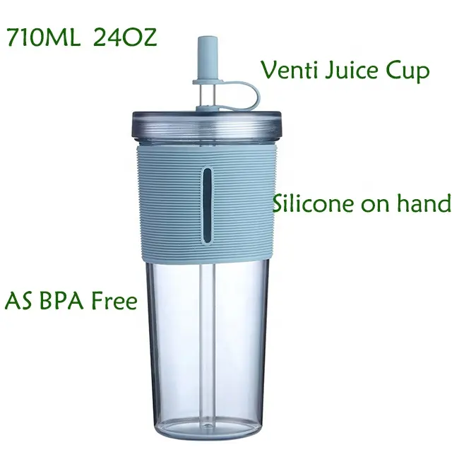 New High Quality 710ML 24OZ Venti Plastic Reusable Iced Juice Cup BPA Free Coffee Tea Tumbler With Straw For Girls Home Office
