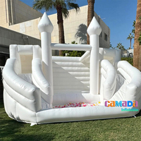 Nouveau style Château Gonflable Blanc avec Double Toboggan, Piscine à Balles, Toboggan Aquatique et Piscine à Balle Océanique