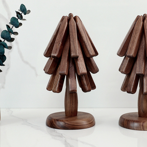 Solid Wood Tree Coaster Set Black Walnut Geometric Shape Multi Functional Desk Ornament Christmas Home <b>Decor</b> - Product Image 3