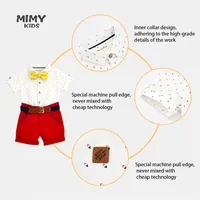 Костюм Джентльмена с цветочным принтом для маленьких мальчиков, рубашка с коротким рукавом и галстуком-бабочкой для малышей + красные шорты, летний комплект, детская одежда