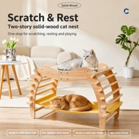 Lit de repos pour chat en bois courbé, 2 en 1 avec griffoir intégré, canapé pour chat