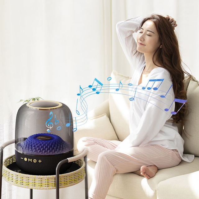 RGB Lights Model Home Surround Sound Audio Player Colorful Transparent Glass Subwoofer 40W Speaker USB Memory Home Theatre Music