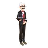 Statue de serveur en résine personnalisée pour personnes âgées Figurine de serveur grandeur nature servant de majordome pour restaurant et affichage décoratif à la maison