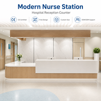 Comptoir de réception médical en forme de L, incurvé, revêtu de bois, facile à nettoyer, pour clinique, hôpital, service médical