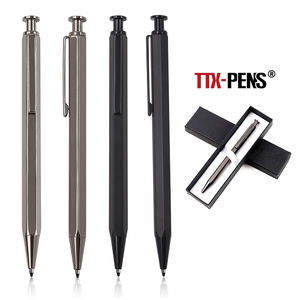 Bolígrafos de metal de diseño personalizado grabado e impreso logotipo personalizado fabricante de bolígrafos de Metal retráctiles de prensa negra - Product Image 6