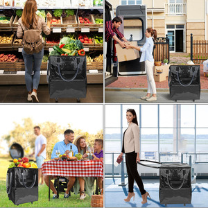 Double Decker <b>Foldable</b> <b>Cart</b> Portable Market Folding Trolley Collapsible Shopping <b>Cart</b> With Storage Crate Polyester Grocery Tote - Product Image 6