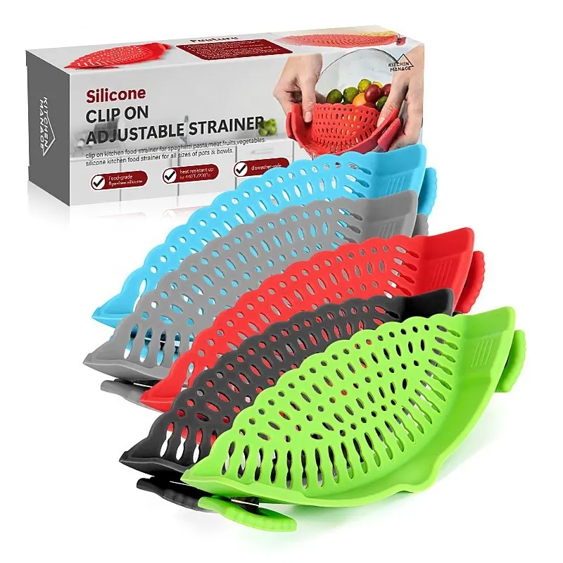 Silicone Food Strainer Hands-Free Pan Strainer Clip-on Kitchen Food Strainer for Spaghetti