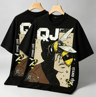 T-shirt Streetwear Oversize Délavé à Épaules Tombantes avec Motif Abeille et Lettre D de Tyler, Creator, Style High Street