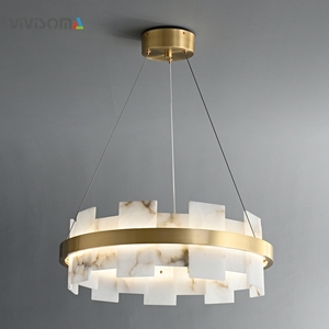 DPL38050 <span class=keywords><strong>Suspension</strong></span> LED personnalisée nordique unique en <span class=keywords><strong>cuivre</strong></span> et marbre 80W tricolore ronde moyenne pour salle à manger et salon - Product Image 4