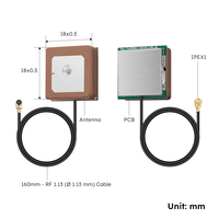 Antena de Parche Cerámica Activa Interna de 18x18mm, 1575MHz, Banda L1, GNSS LNA, 1 Cable, Antena GPS