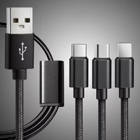 Câble de charge pour téléphone portable USB vers L Type C Micros en nylon tressé 3 en 1, 1/2/3 m, câbles de charge multifonctionnels pour IP Samsung