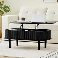 Table basse relevable scandinave moderne avec rangement, plateau en verre ovale en bois naturel mobile pour salon