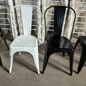 Chaise de salle à manger pour extérieur style industriel vintage empilable en fer <span class=keywords><strong>noir</strong></span> métal restaurant café bistro dîner - Product Image 3