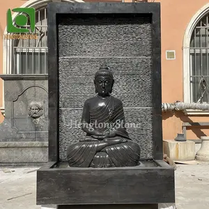 Outdoor Black Marble Buddha Fountain Sculpture Religious Style Fountain