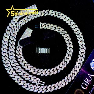 8mm New Moon Shape <span class=keywords><strong>2</strong></span> Reihen kubanische Glieder kette Moissan ite Cuban Bracelet Halskette Hip Hop Diamond Cuban Links - Product Image 1