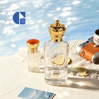 Flacon de parfum de luxe personnalisé 30ml 100ml, fond épais, verre transparent, flacon de parfum rond vide avec bouchon doré