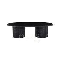 Table basse ovale en marbre naturel noir 100 %, faite à la main, avec base à double cannelure, facile à nettoyer, durable, mobilier de luxe pour la maison