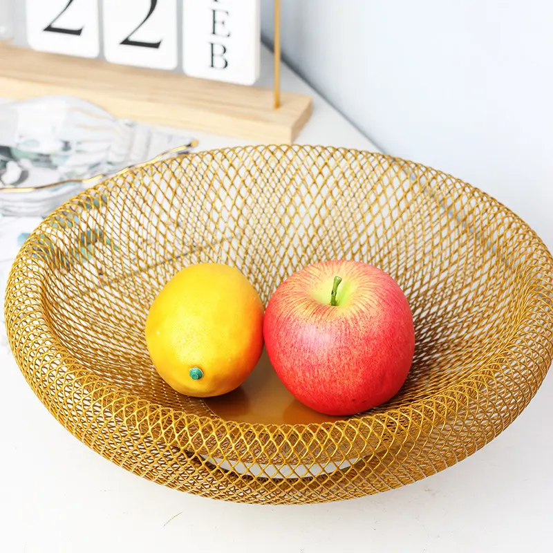 Bandeja de malla de alambre decorativa para el hogar, cesta de almacenamiento moderna para fruta, aperitivos y dulces