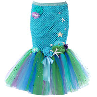 Jupe de sirène magique pour filles, costume confortable à écailles de poisson, tenue de princesse pour enfants, déguisement d'Halloween, jupe tutu élégante