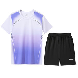 Ensemble de sport personnalisé avec logo, t-shirt en soie fine pour homme, manches courtes, vêtements de sport d'été, course à pied, séchage rapide, basketball, badminton - Product Image 5
