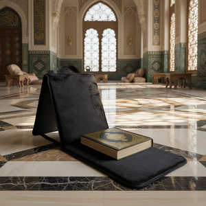 Tappetino da Preghiera Musulmano Portatile Goffrato per Viaggi, Orientabile verso la Qibla, con Schienale Pieghevole - Product Image 1