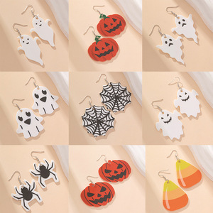 Pendientes acrílicos de calabaza de Halloween con diseño de Jack O'Lantern de dibujos animados para accesorios divertidos de fiesta - Product Image 2