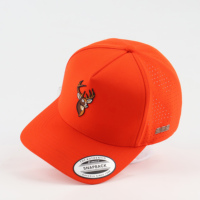 Groothandel Custom Mannen Hoge Kwaliteit 5 Paneel Oranje Laser Gesneden Gat Geperforeerde Waterdichte Sport Baseball Cap Rubber Logo Golfhoed