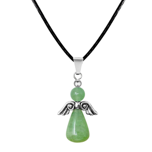 Ciondolo angelo custode con avventurina verde August Birthstone bella collana pendente - Product Image 1