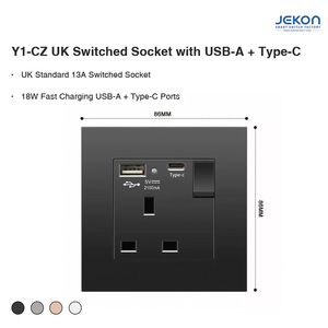 مقبس USB أحادي التبديل بمعيار المملكة المتحدة مقاس 86، متوفر باللون الأسود والأبيض والذهبي والرمادي، يتناسب مع الديكور الداخلي البريطاني الحديث - Product Image 1