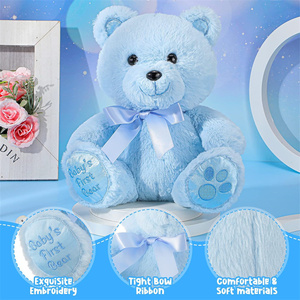 <span class=keywords><strong>Orsacchiotto</strong></span> Morbido Blu Pastello con Fiocco in Raso, Simpatico Peluche per Regalo di Nascita, Compleanno Bambini, Souvenir - Product Image 2