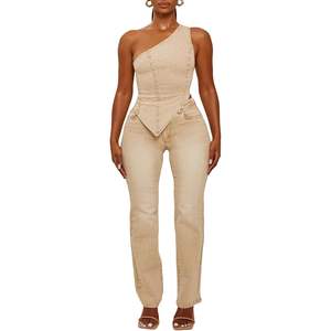 Conjunto de mezclilla personalizado 2026 para mujer: Top de un hombro y jeans con diseño recortado, transpirable, estilo Y2K, ideal para salir. - Product Image 5