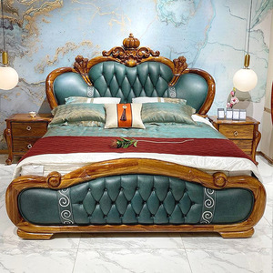Vàng Đen Rắn Gỗ Giường Đôi Sang Trọng Lớn Đám Cưới Giường Cho Căn Hộ Và Nhà Phòng Ngủ Sử Dụng - Product Image 2