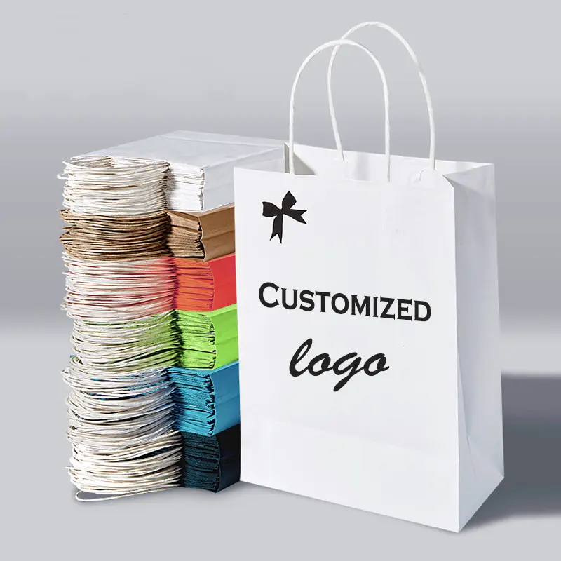 HDPK 2022 Factory Customized Kraft Paper Bags With Your Own Personal Logo Shopping Gift Paper Bags