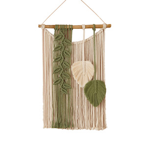 Tapiz de pared de macramé grande, tapiz tejido bohemio, para el hogar Decoración elegante, decoración de arte de pared de plumas de hoja hecha a mano Bohemia moderna - Product Image 1