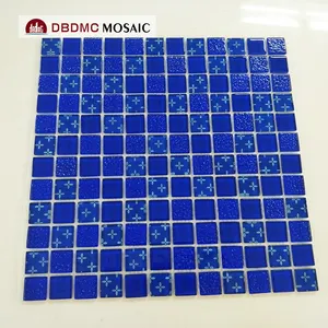 Tira de cristal para piscina, mosaico de vidrio azul Natural, 300X300mm, precio barato