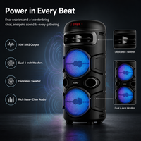 Speaker Portabel HANSUO HS-TD04B4 Dual 4 Inch dengan Baterai 1800mAh, Lampu RGB, USB, FM, Rekaman, dan Remote Control