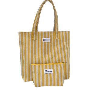 Bolso de mano de lona a rayas teñidas con hilo, personalizado de alta gama, bolso de compras de moda para mujer con pequeña bolsa de maquillaje para mujer - Product Image 1