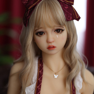 Mannequin réaliste en TPE de 140 cm, cheveux longs blonds, grand nœud, style Lolita, peau foncée, toucher doux, poupée résistante à l'eau - Product Image 2