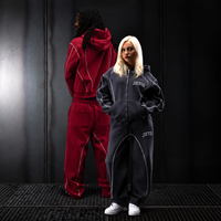 Ensemble de survêtement en molleton de coton biologique mélangé avec fermeture éclair et pantalon de jogging pour homme, personnalisable avec LOGO brodé et passepoil, style athleisure décontracté